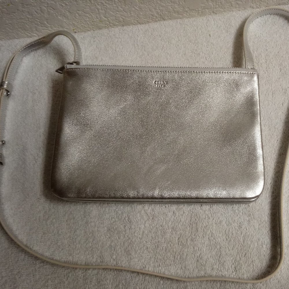 Celine Paris Metallic Silver Trio Crossbody